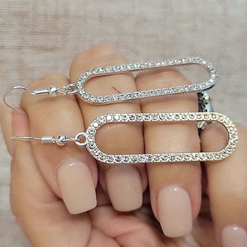 Silver Micro Shimmer Oblong Drop Earrings